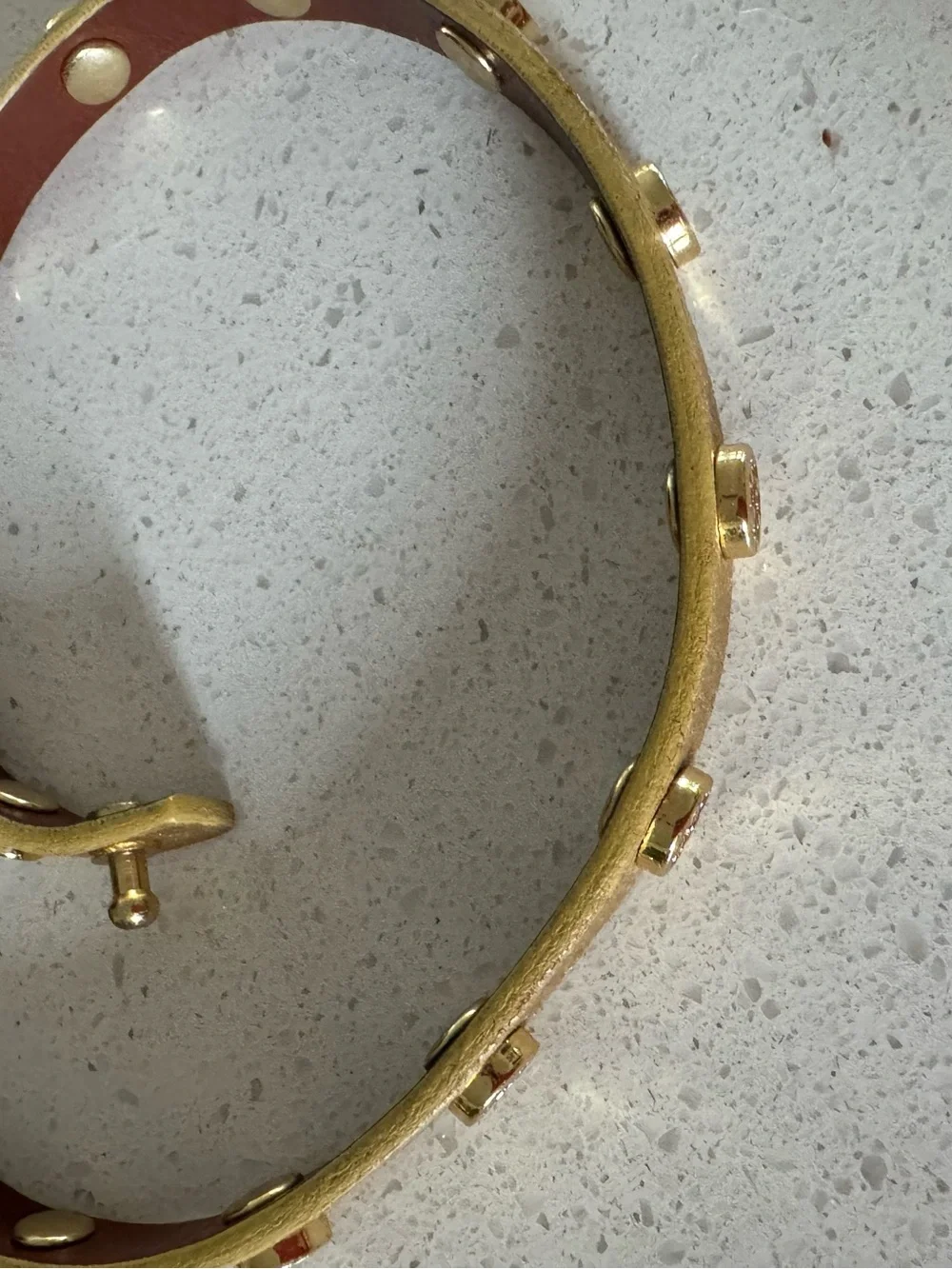 Tory Burch Metallic Gold Double-Wrap Logo Stud Bracelet - Picture 3 of 4